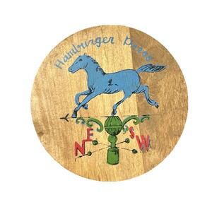 Hamburger Press Round Wooden Box Hinged Lid Blue Horse Weathervane Decor